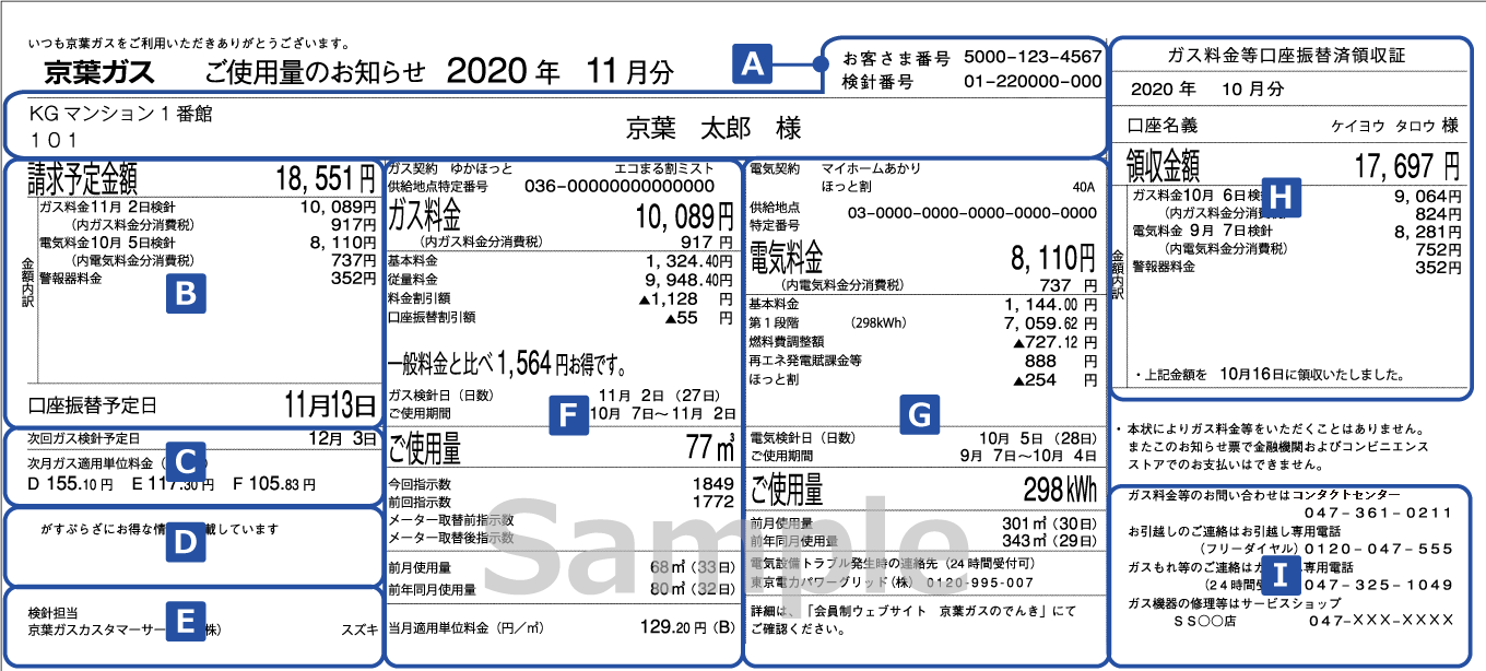 検針票（ガスご使用量のお知らせ）の見方